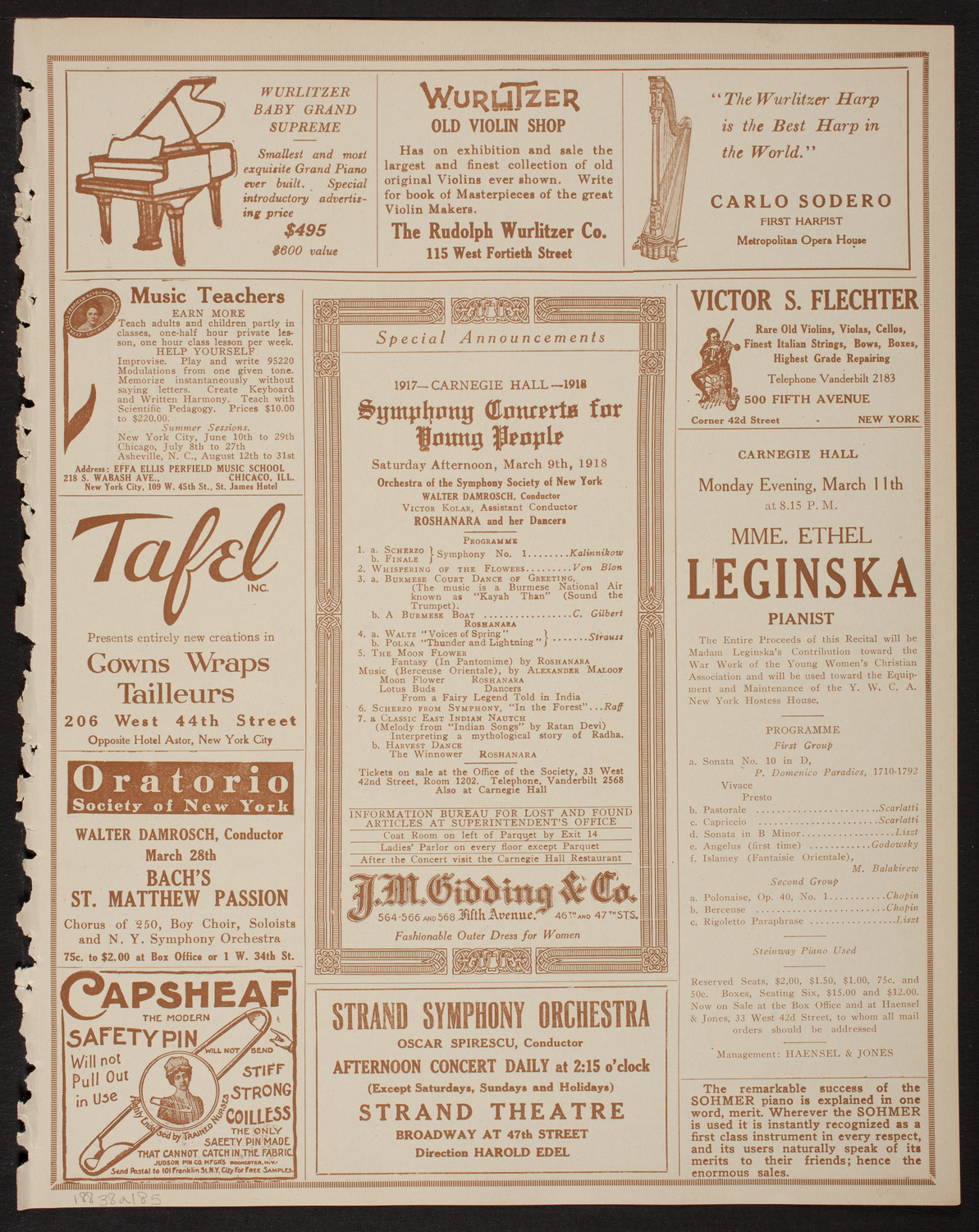New York Philharmonic, March 8, 1918, program page 9