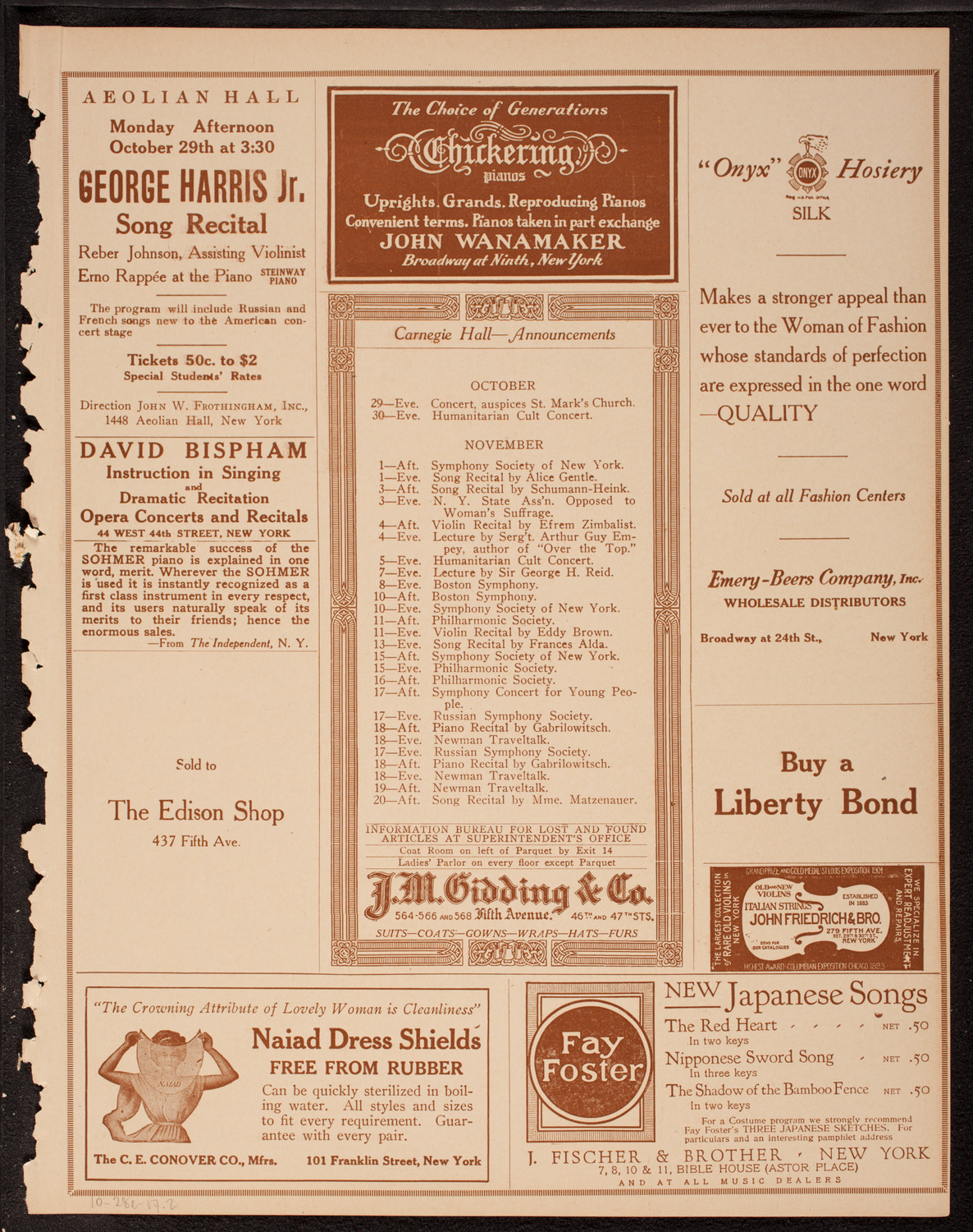 George Dostal, Tenor, October 28, 1917, program page 3