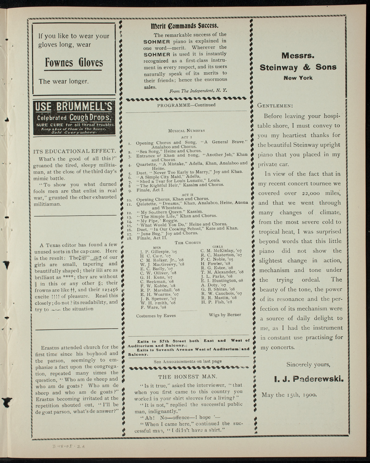 Columbia Varsity Show, March 18, 1905, program page 3