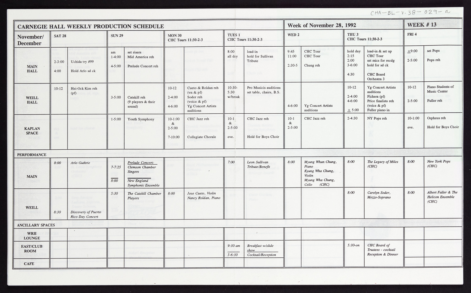 Carnegie Hall Booking Ledger, volume 38, page 29a