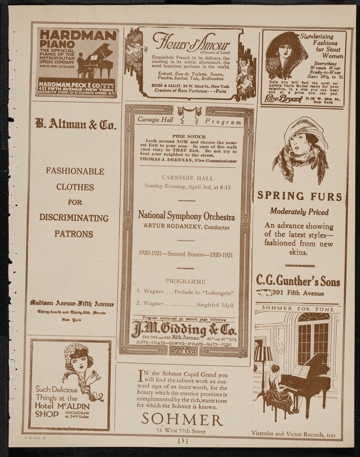 National Symphony Orchestra, April 3, 1921, program page 5