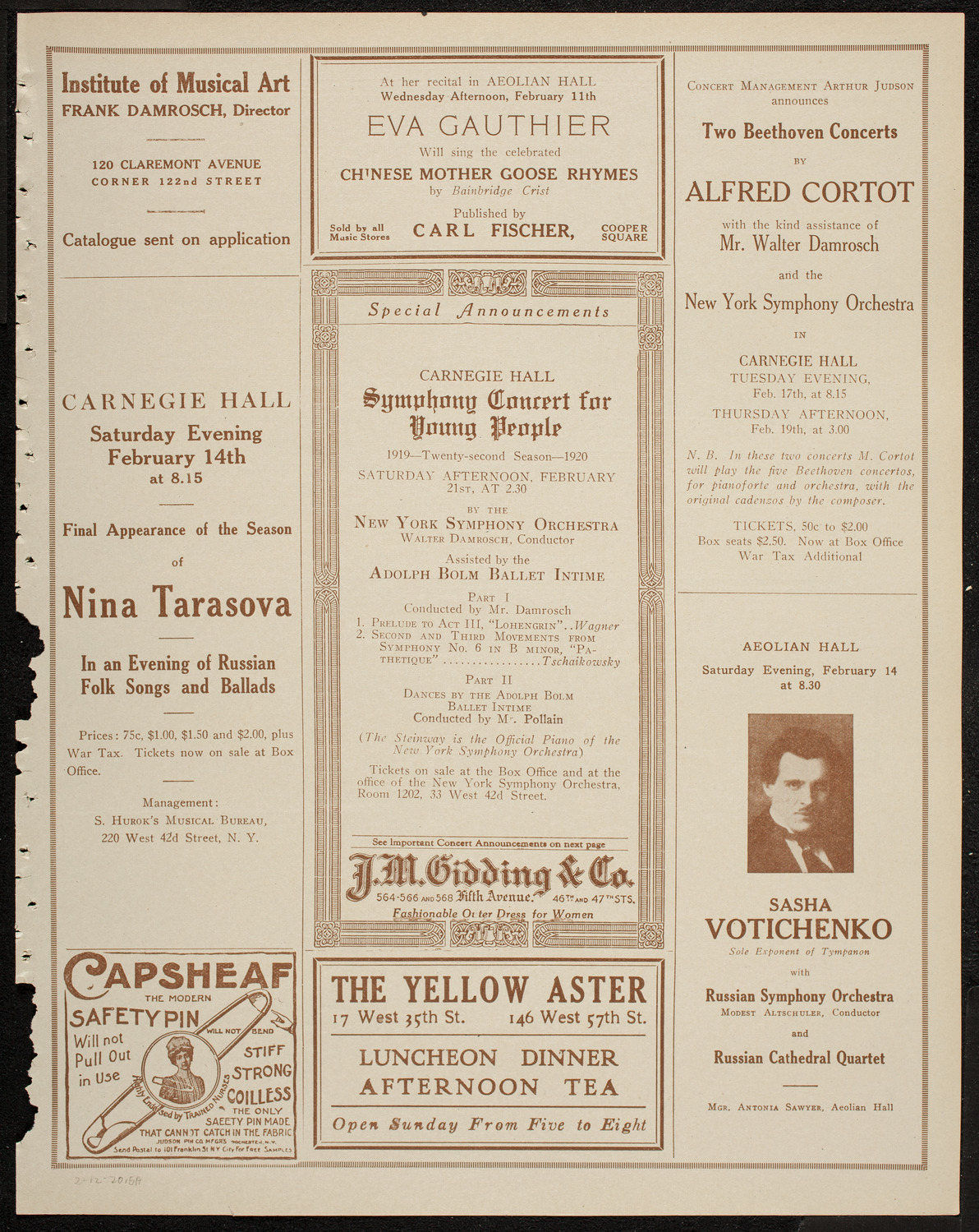 New York Symphony Orchestra, February 12, 1920, program page 9