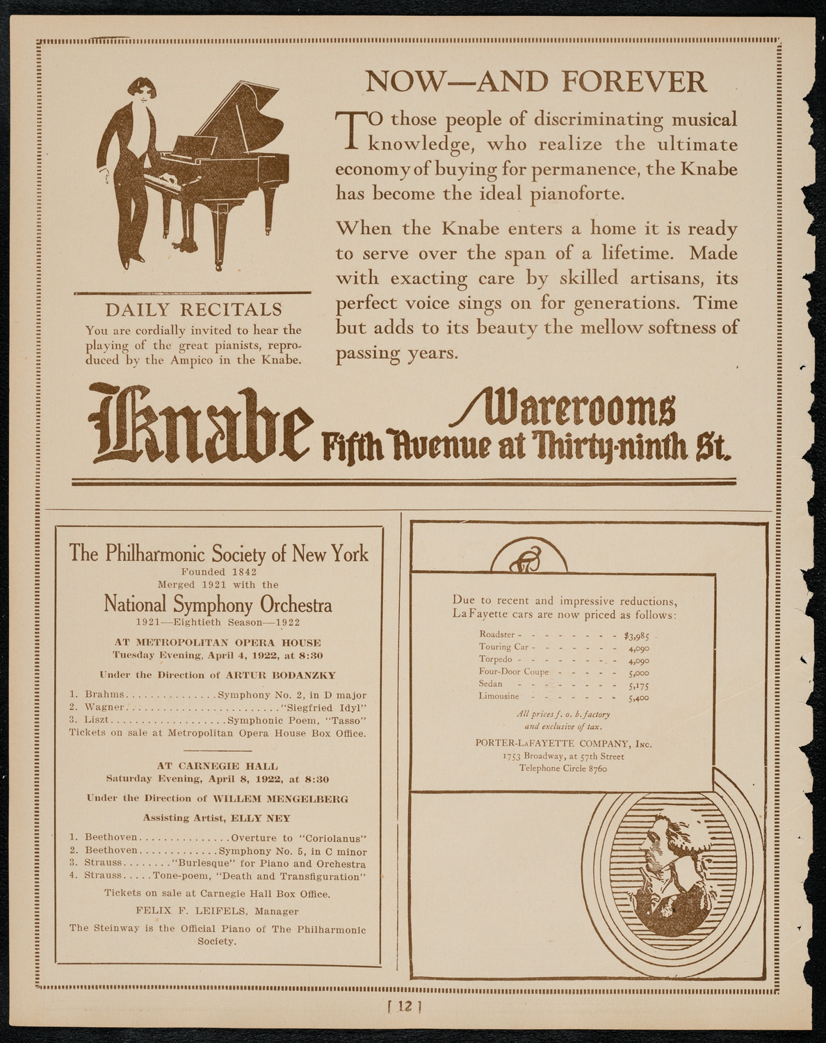 Sergei Rachmaninoff, Piano with the New York Symphony Orchestra, April 2, 1922, program page 12