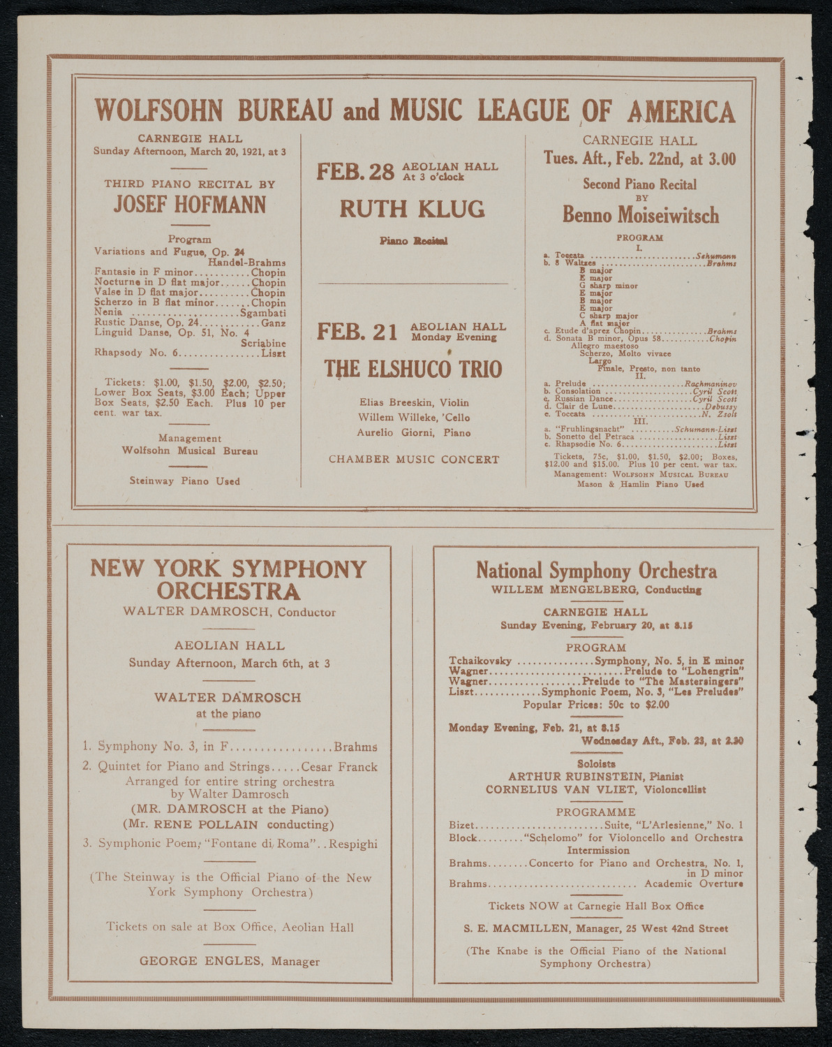New York Philharmonic, February 20, 1921, program page 8