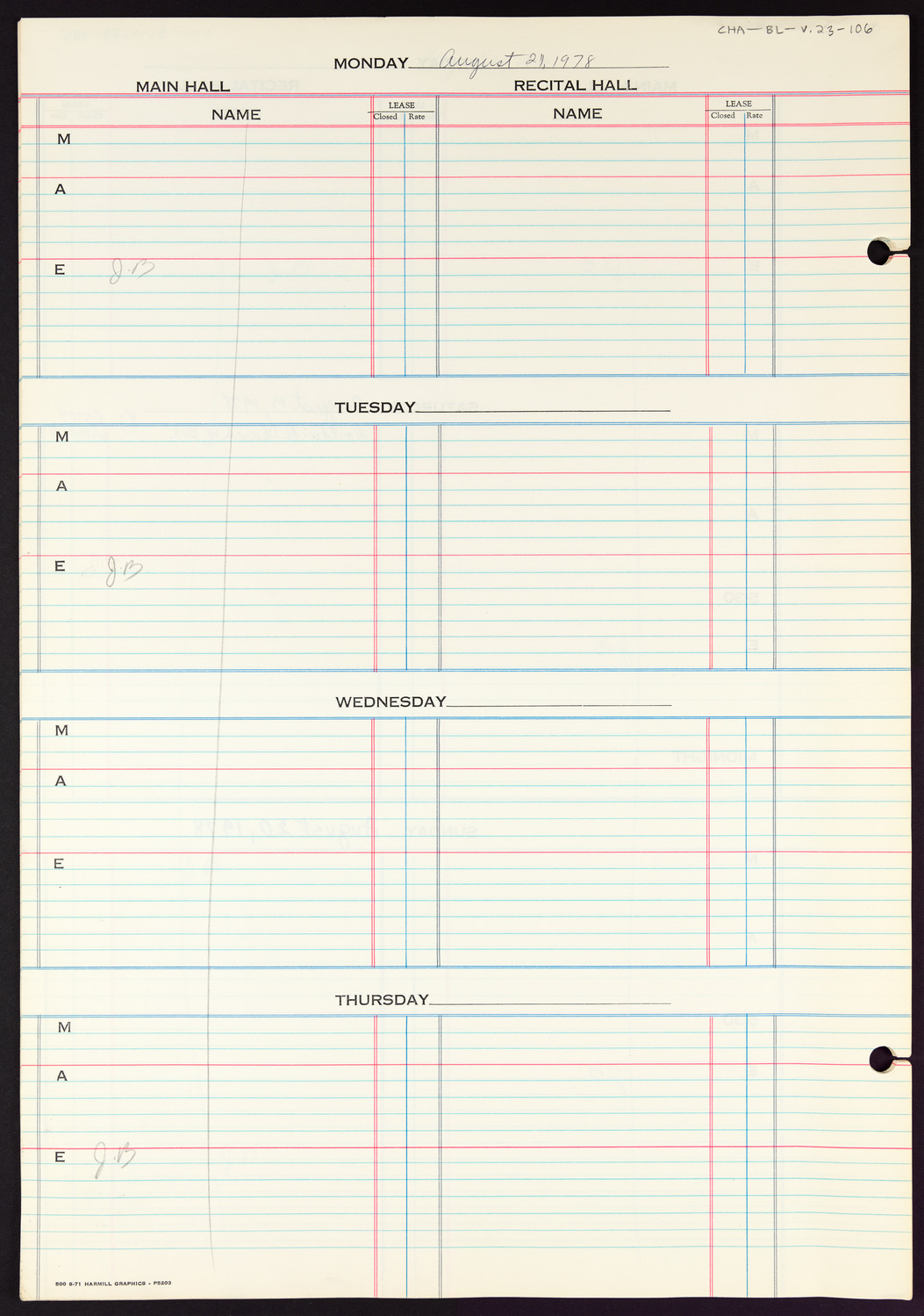 Carnegie Hall Booking Ledger, volume 23, page 106