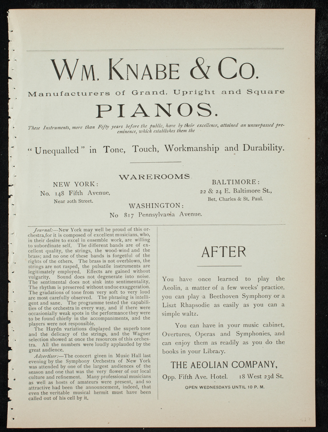 New York Symphony String Quartet, January 3, 1892, program page 3