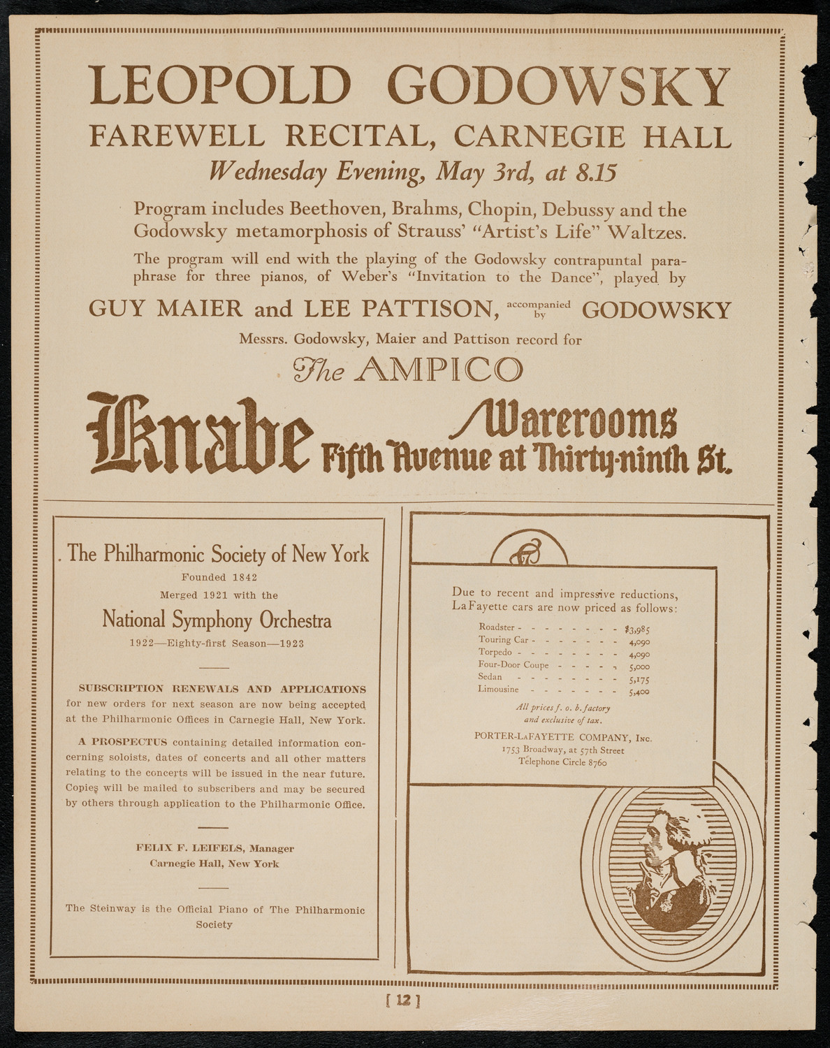 Beniamino Gigli, Tenor, May 2, 1922, program page 12