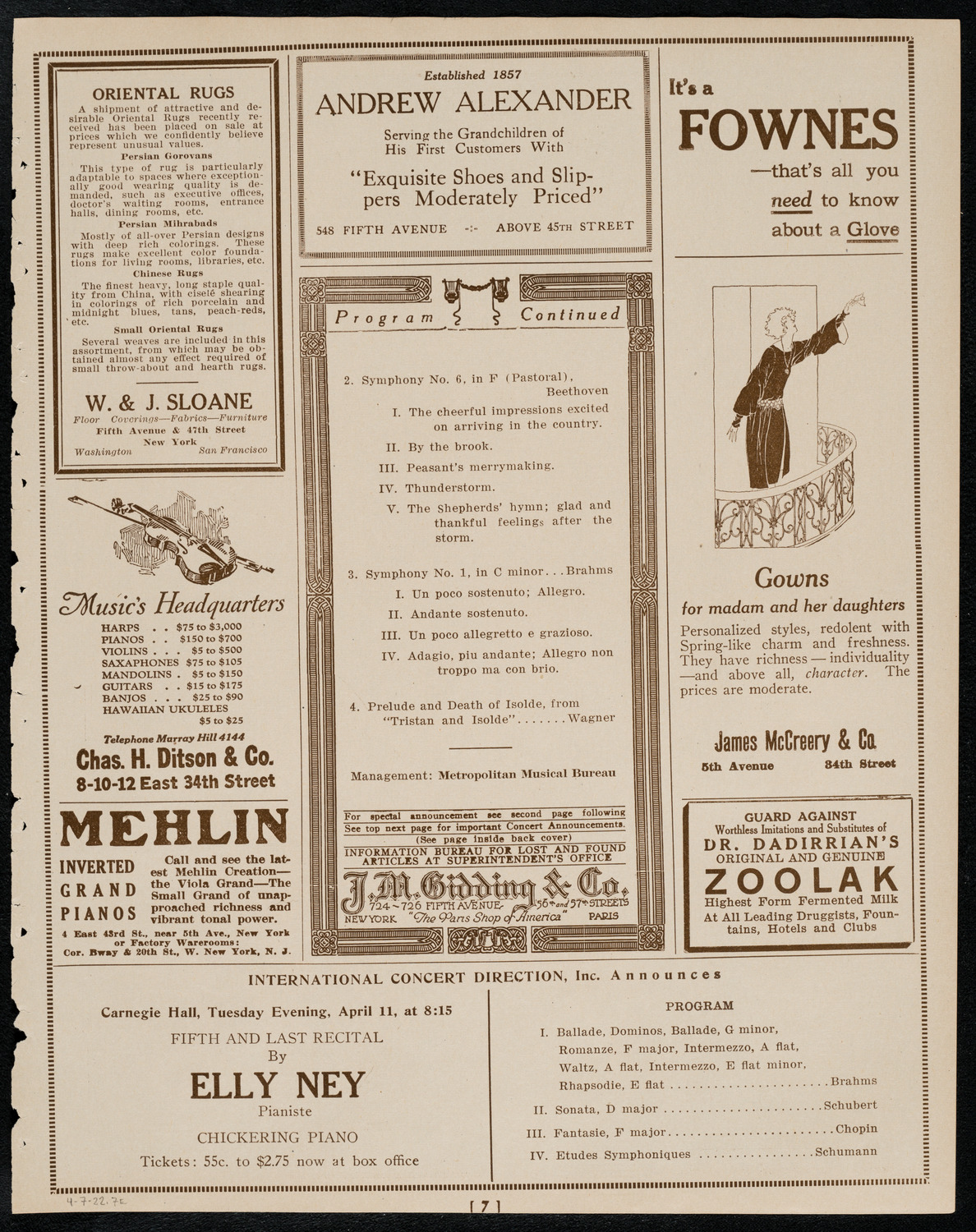 Symphonic Concert Conducted by Pablo Casals, April 7, 1922, program page 7