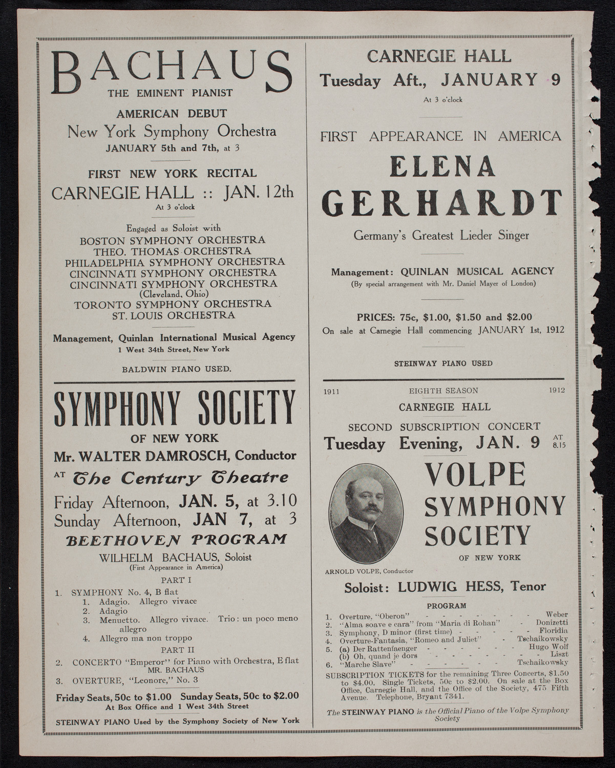 New York Philharmonic, January 5, 1912, program page 10