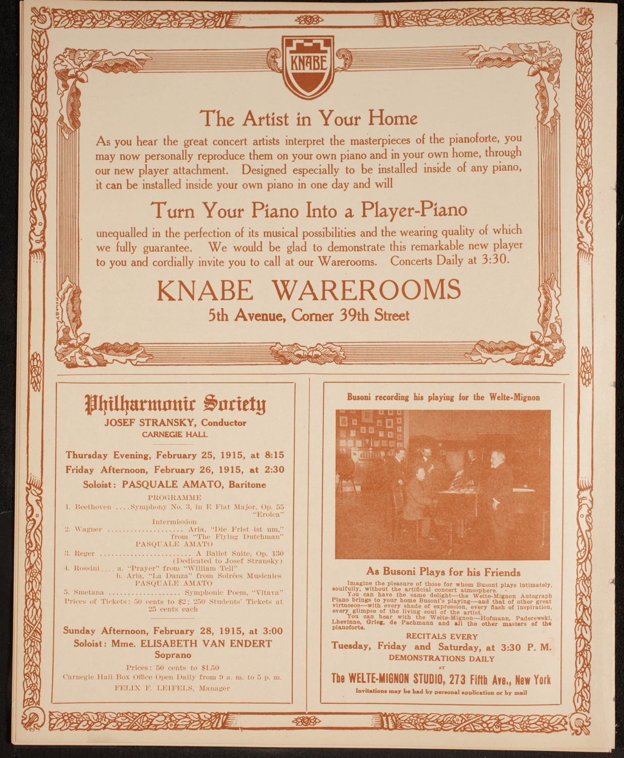 New York Philharmonic, February 21, 1915, program page 12