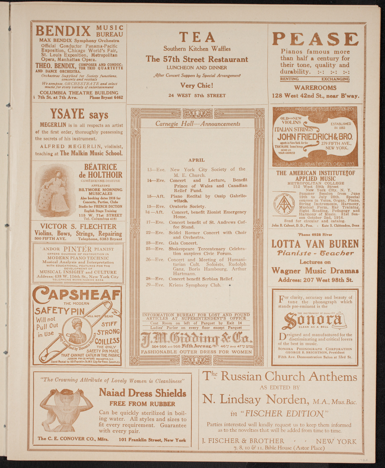 Columbia University Chorus, April 11, 1916, program page 3