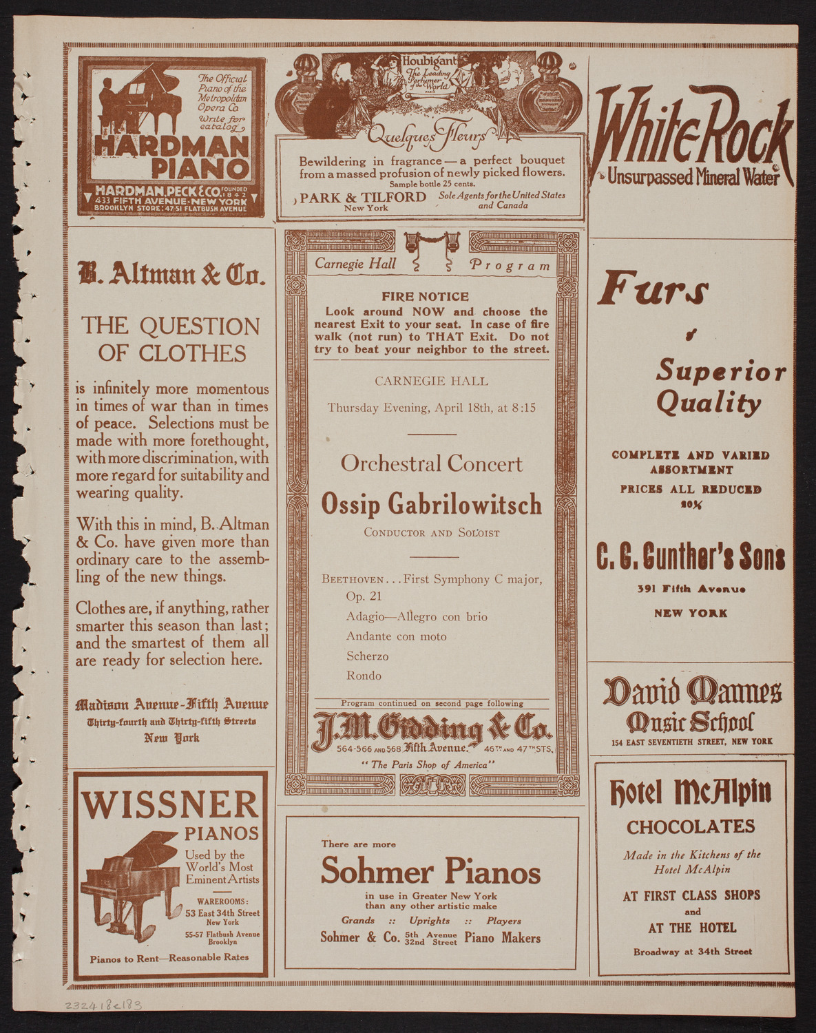 Ossip Gabrilowitsch Orchestral Concert, April 18, 1918, program page 5