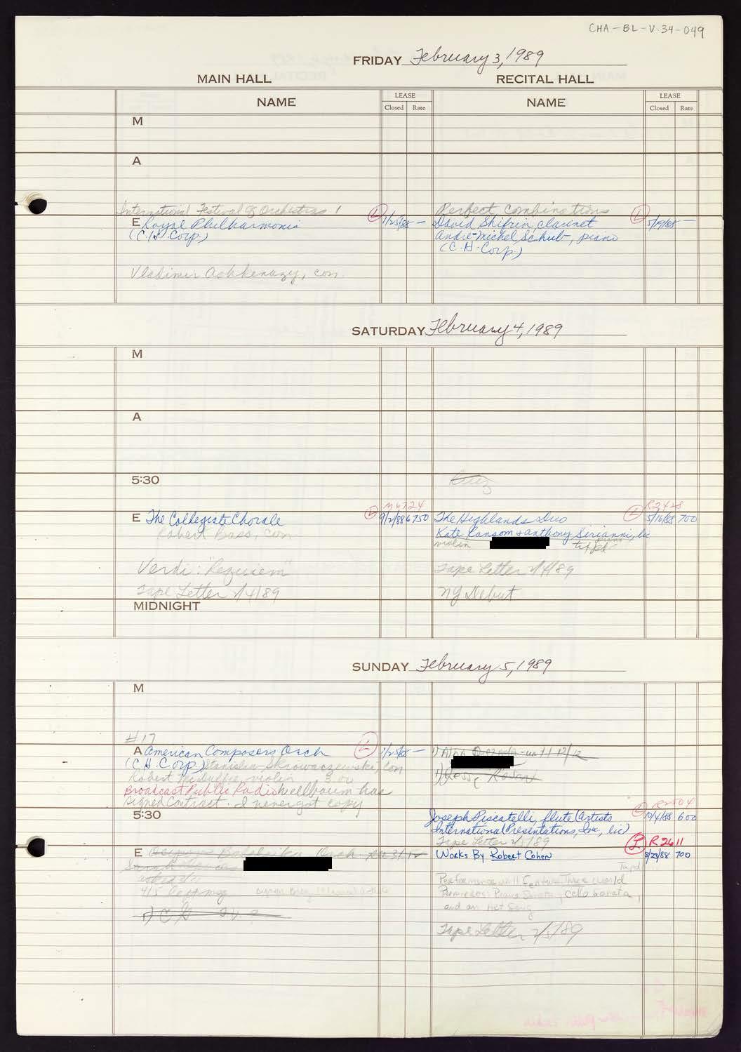 Carnegie Hall Booking Ledger, volume 34, page 49