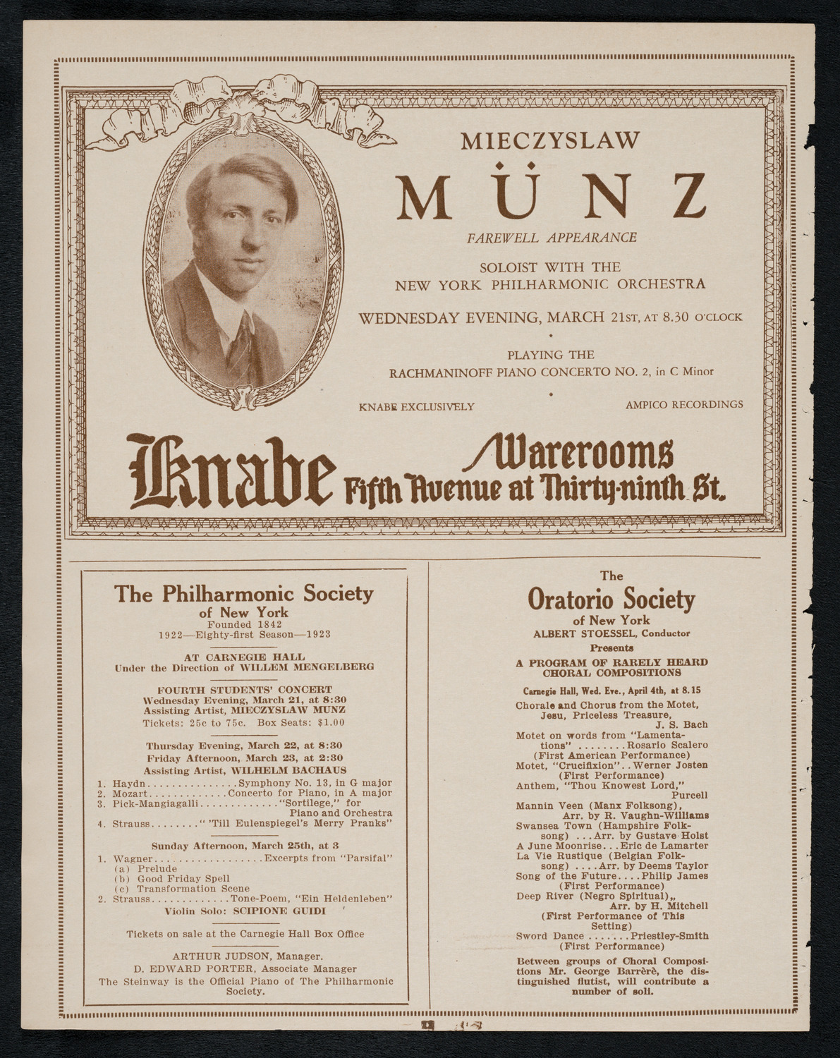 Paul Bender, Baritone, March 20, 1923, program page 12