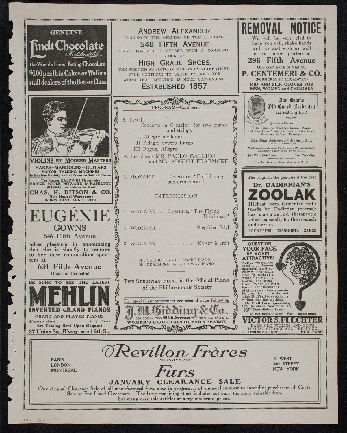 New York Philharmonic, January 19, 1912, program page 7