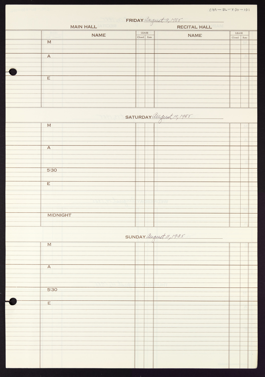 Carnegie Hall Booking Ledger, volume 30, page 101