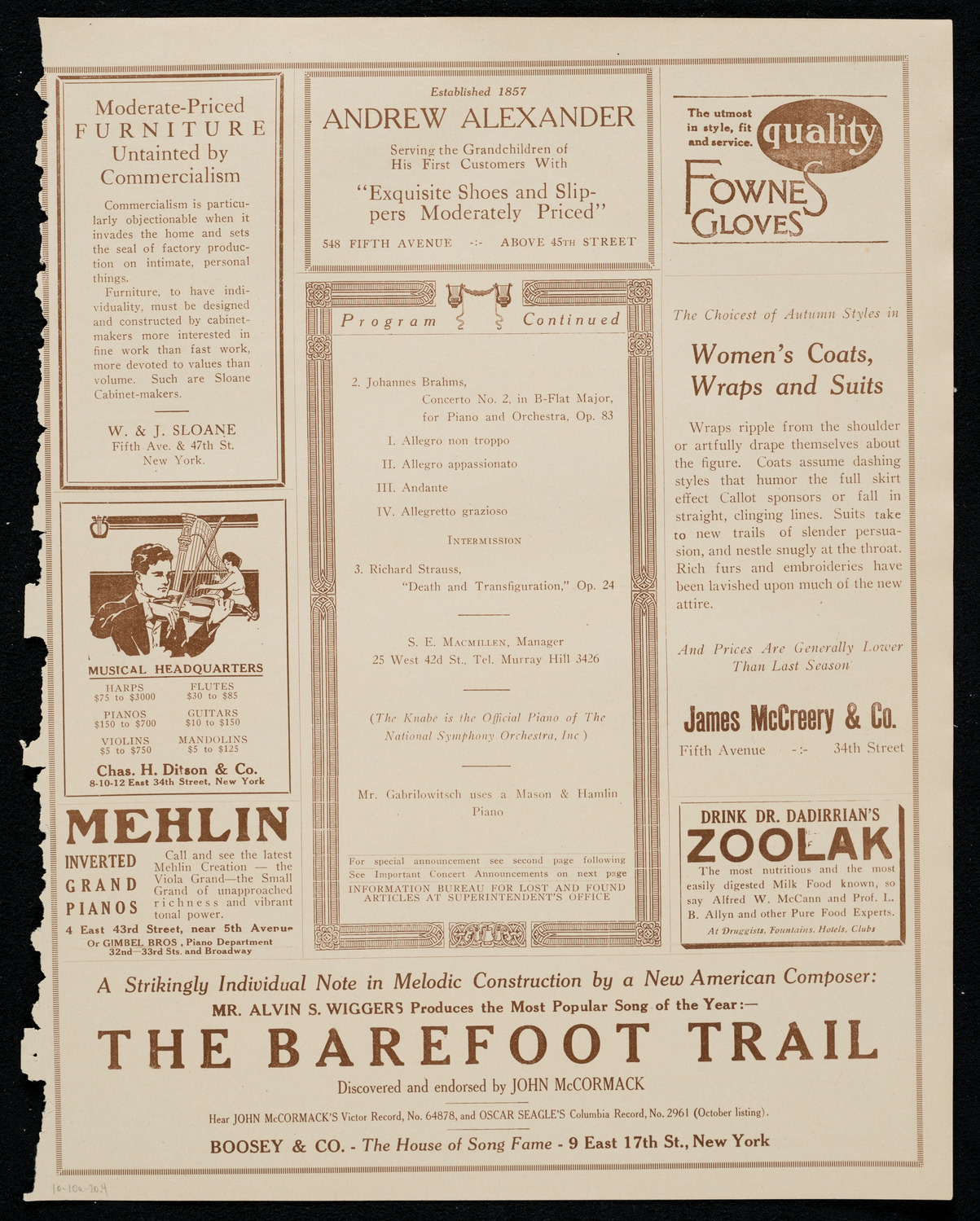 National Symphony Orchestra, October 10, 1920, program page 7