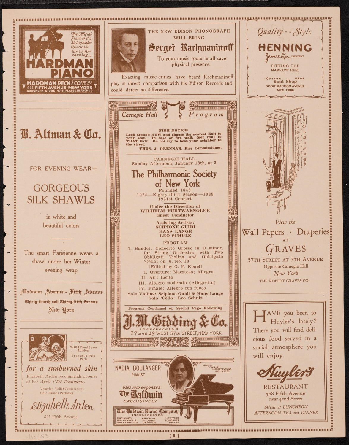 New York Philharmonic, January 18, 1925, program page 5