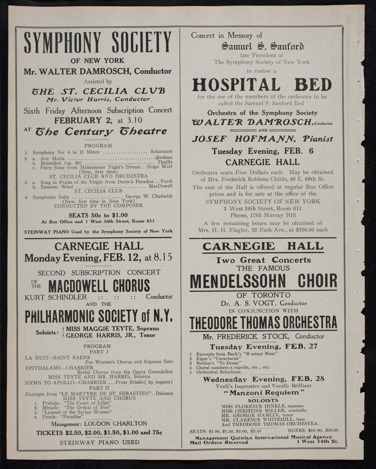 Josef Hofmann, Piano, January 27, 1912, program page 10
