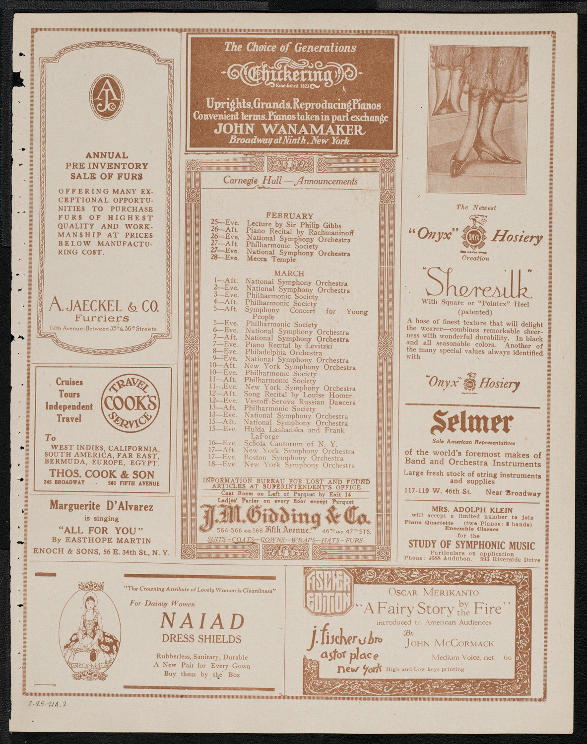New York Philharmonic, February 25, 1921, program page 3