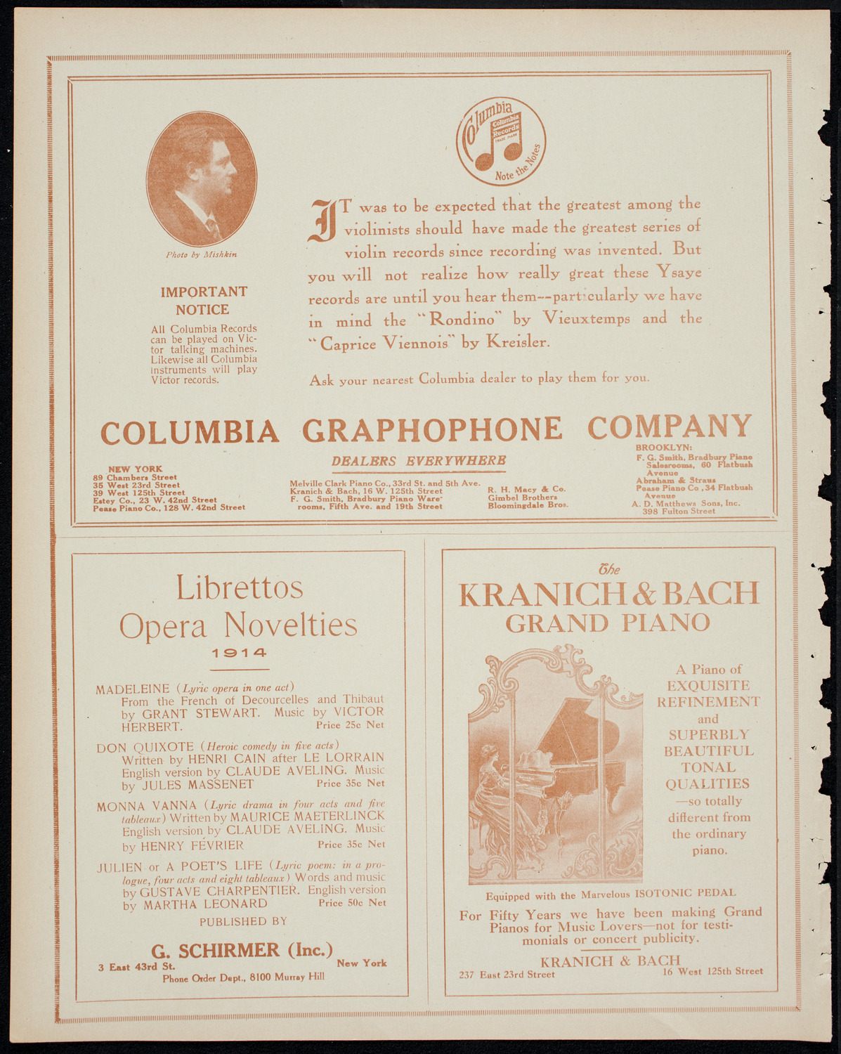 Eugène Ysaÿe, Violin, March 13, 1914, program page 6