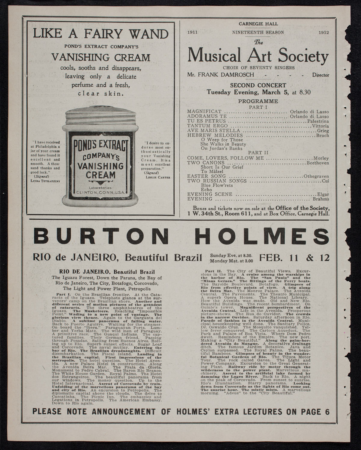 Burton Holmes Travelogue: Over the Andes, February 5, 1912, program page 8