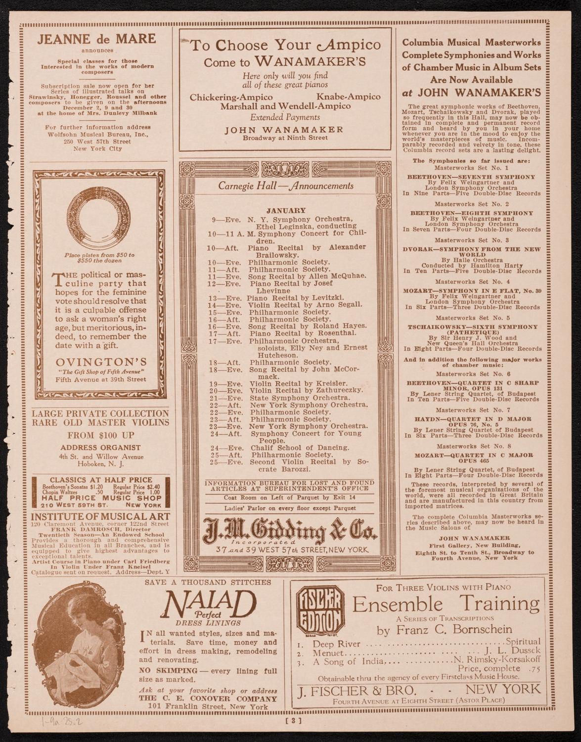 New York Philharmonic, January 9, 1925, program page 3