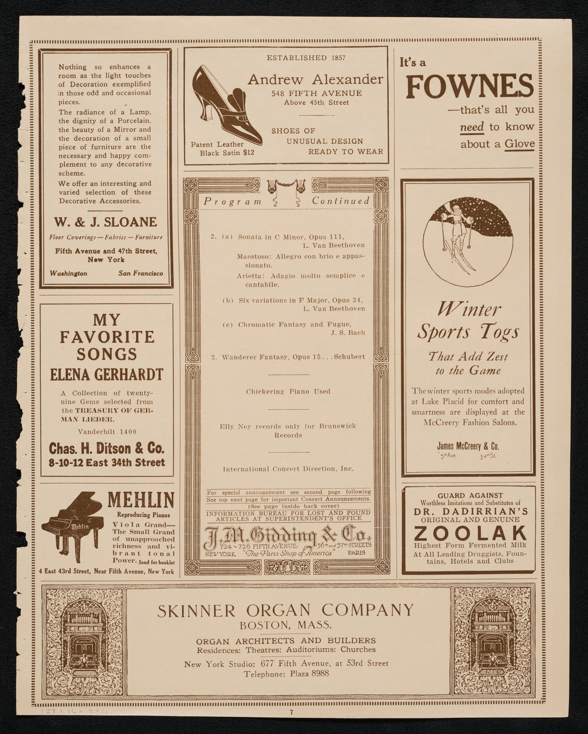 Elly Ney, Piano, January 16, 1923, program page 7