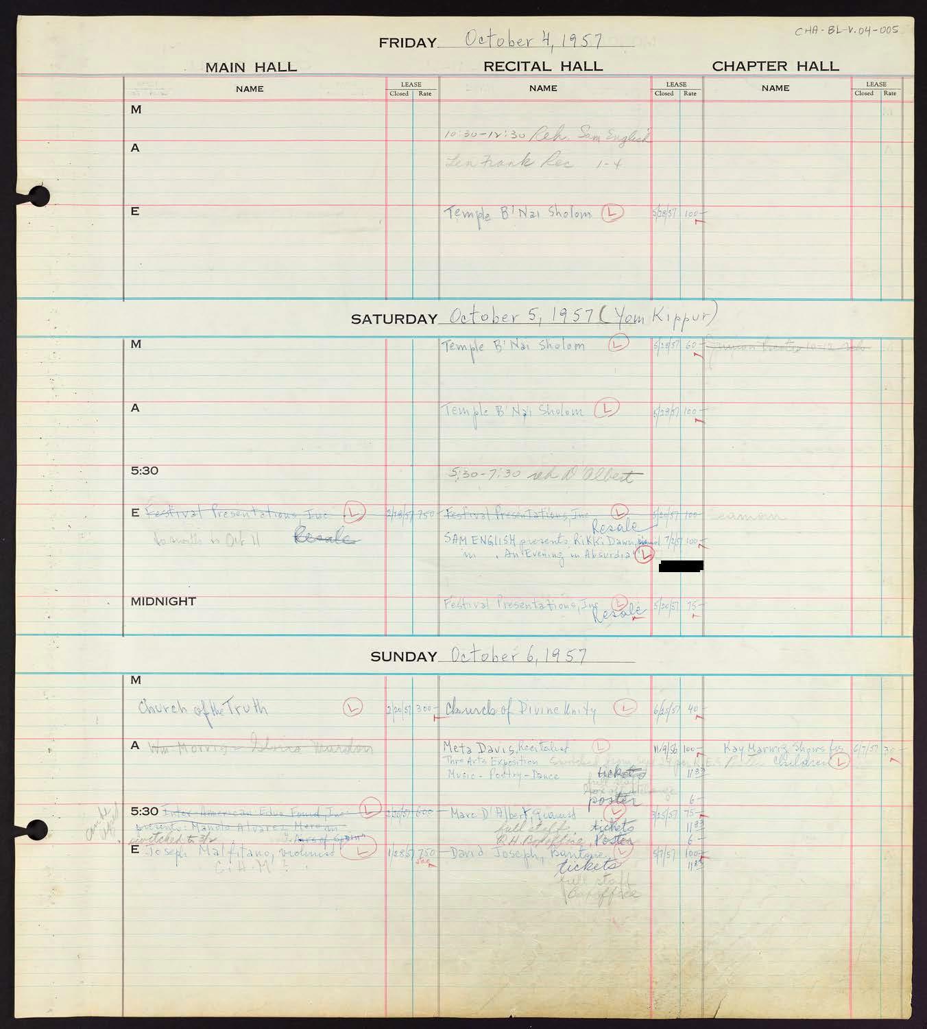 Carnegie Hall Booking Ledger, volume 3, page 5