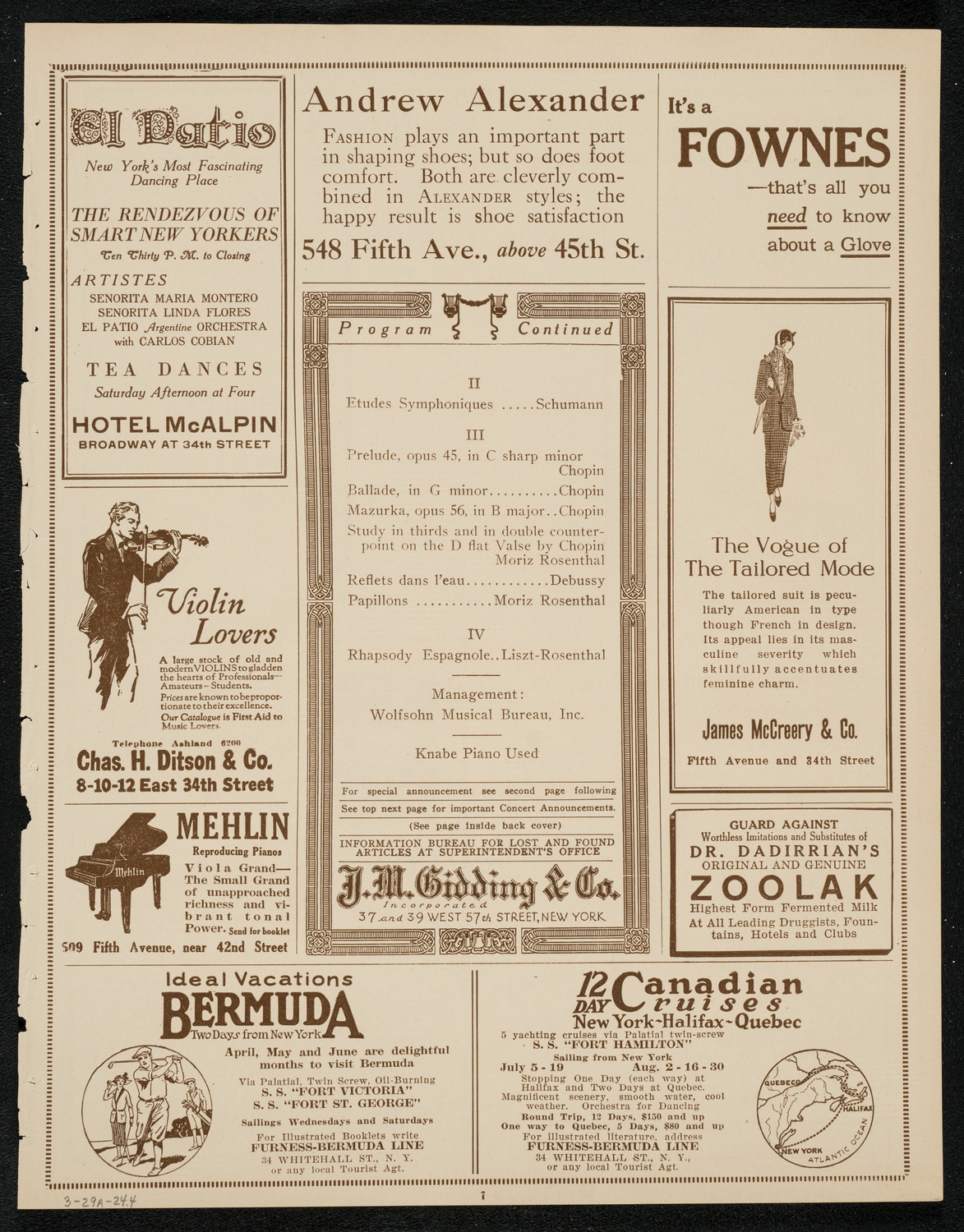 Moriz Rosenthal, Piano, March 29, 1924, program page 7