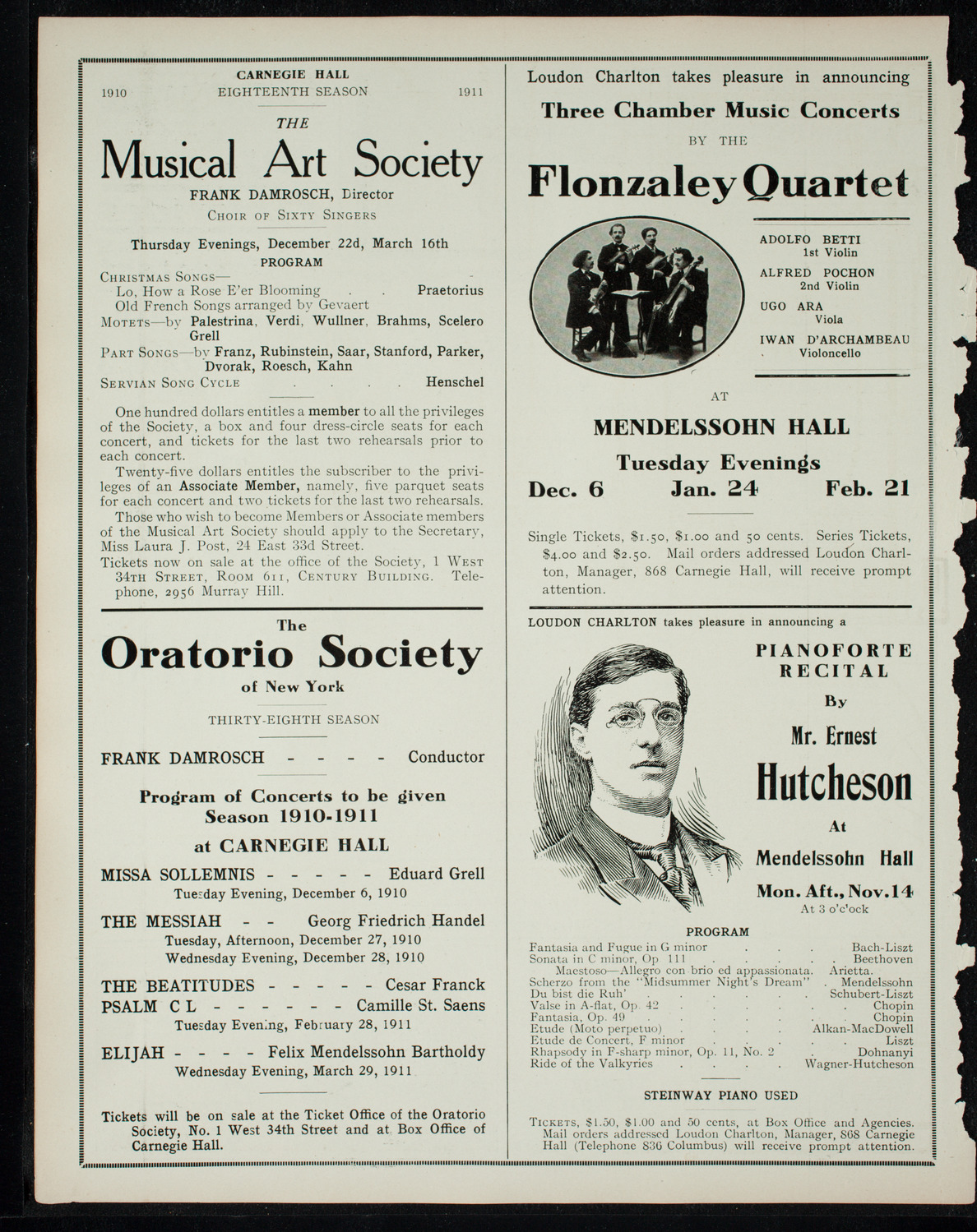 Boston Symphony Orchestra, November 12, 1910, program page 10