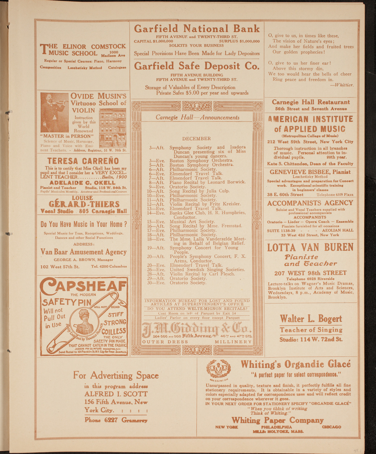 Frances Alda, Soprano, December 1, 1914, program page 3