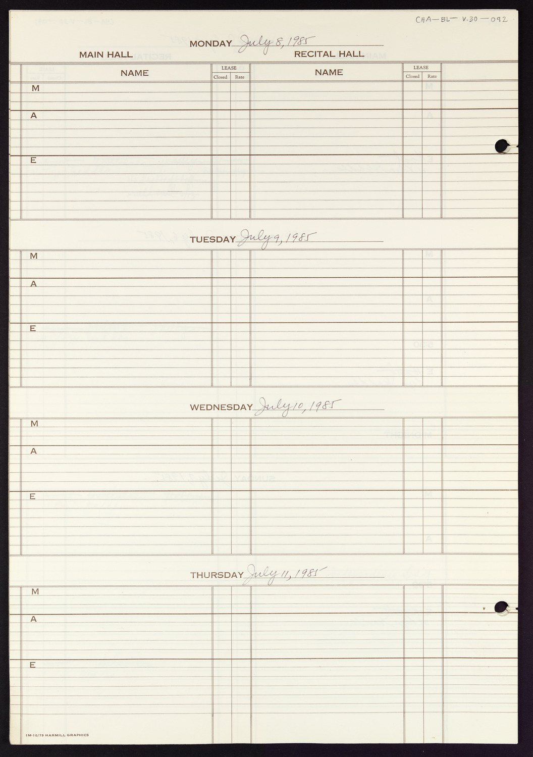 Carnegie Hall Booking Ledger, volume 30, page 92