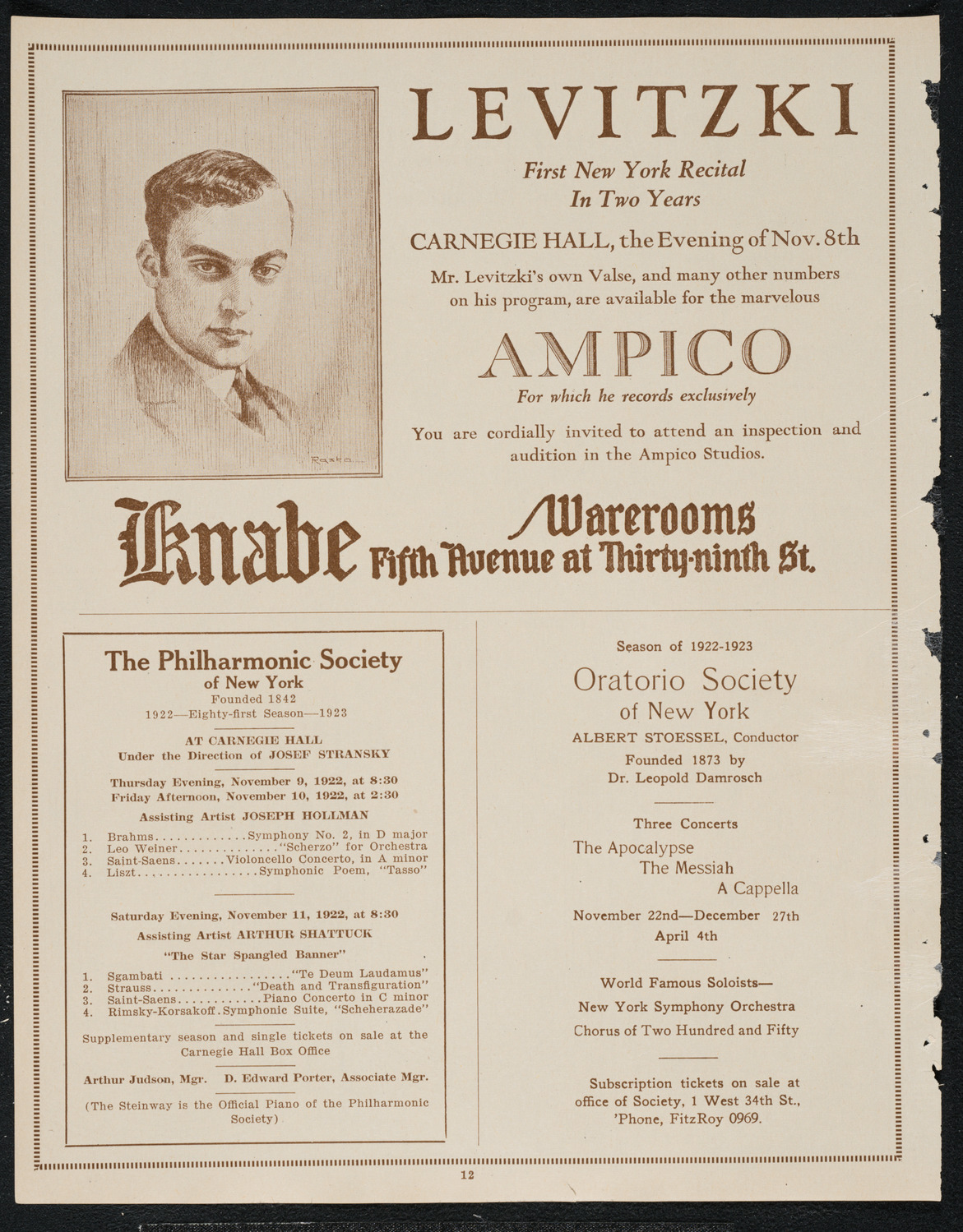 Julia Claussen, Mezzo-Soprano, November 6, 1922, program page 12