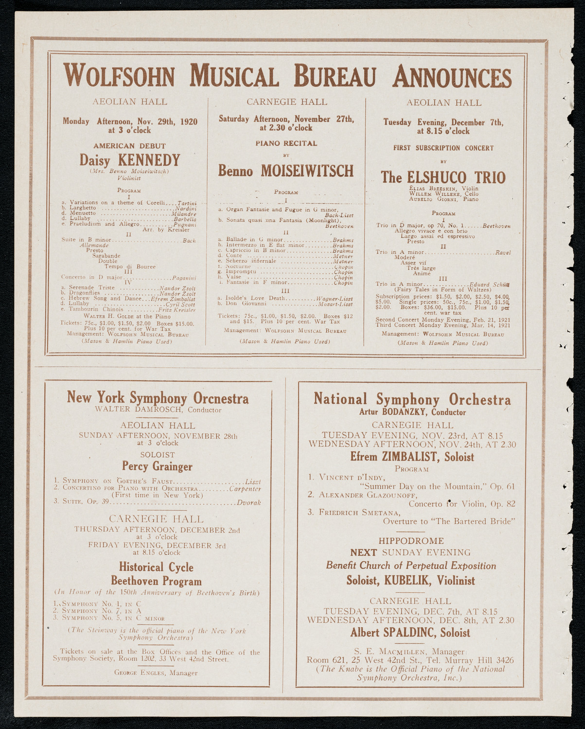 New York Philharmonic, November 21, 1920, program page 8