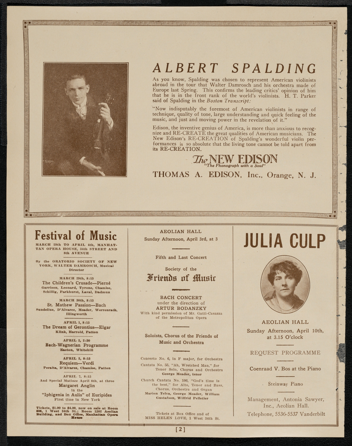 National Symphony Orchestra, March 29, 1921, program page 2