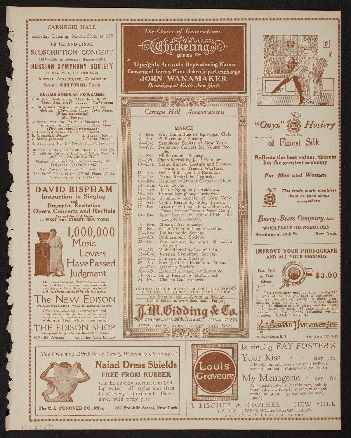 New York Symphony Orchestra, March 7, 1918, program page 3
