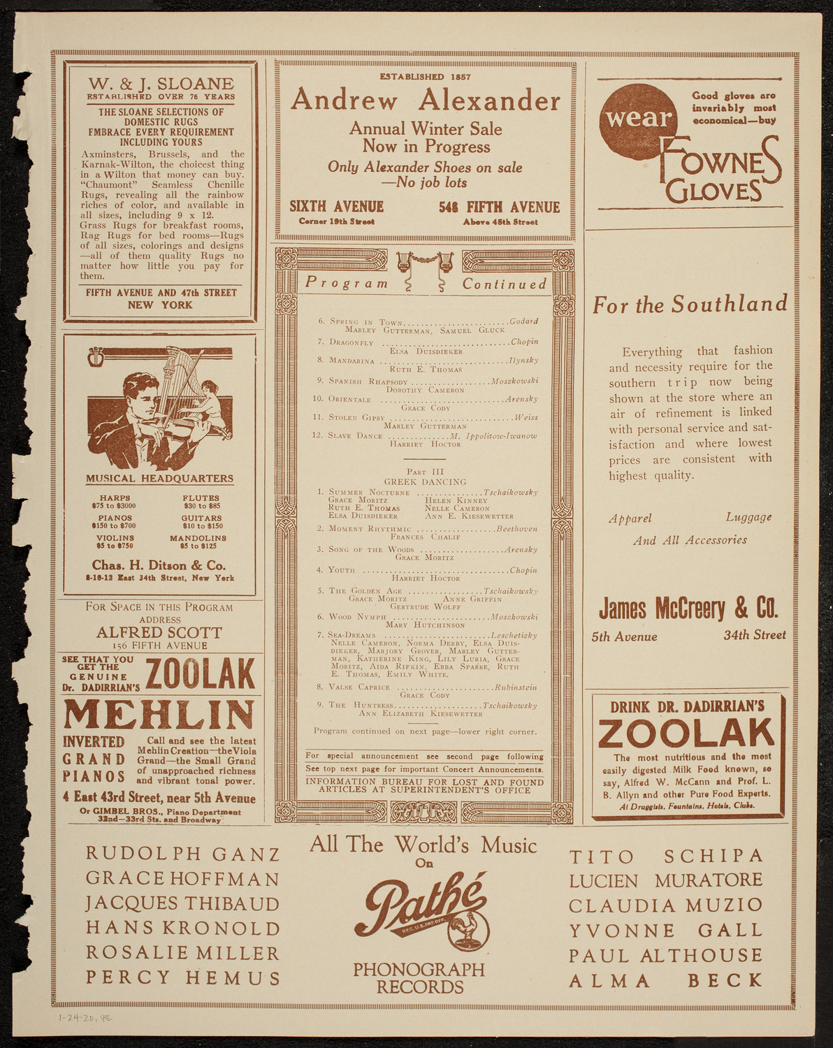 Chalif Dancers, January 24, 1920, program page 7