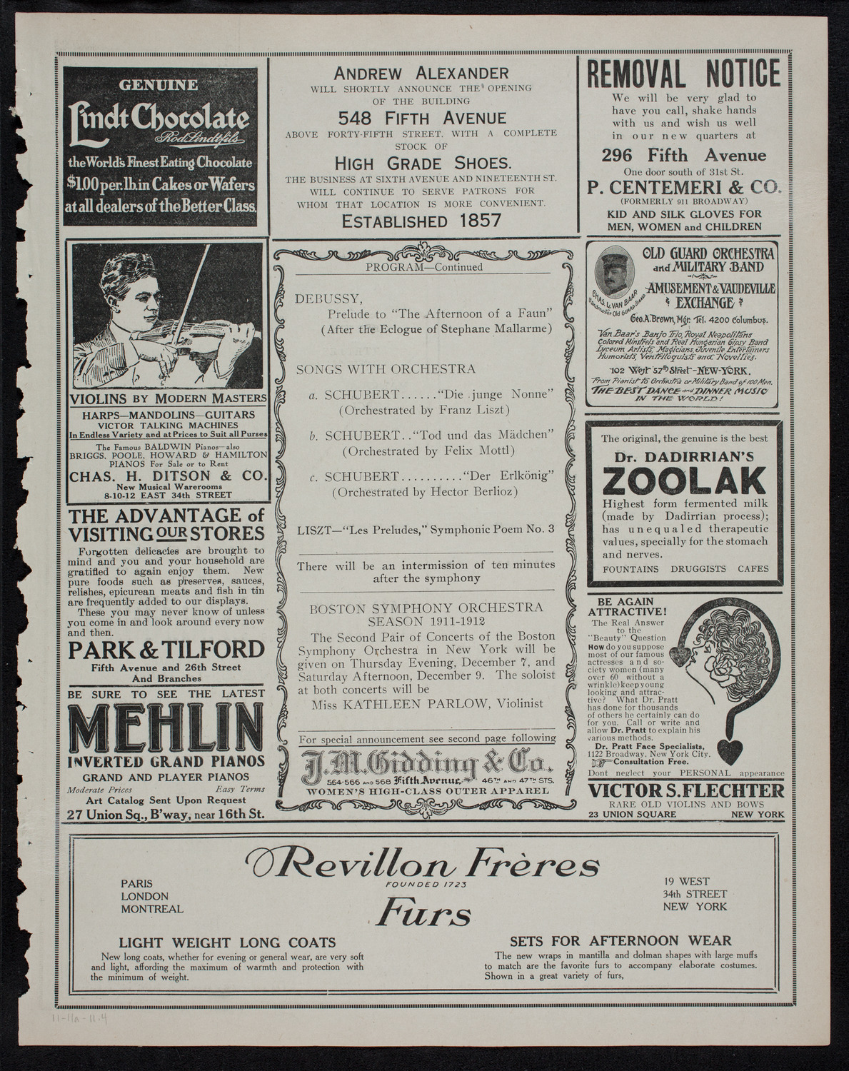 Boston Symphony Orchestra, November 11, 1911, program page 7