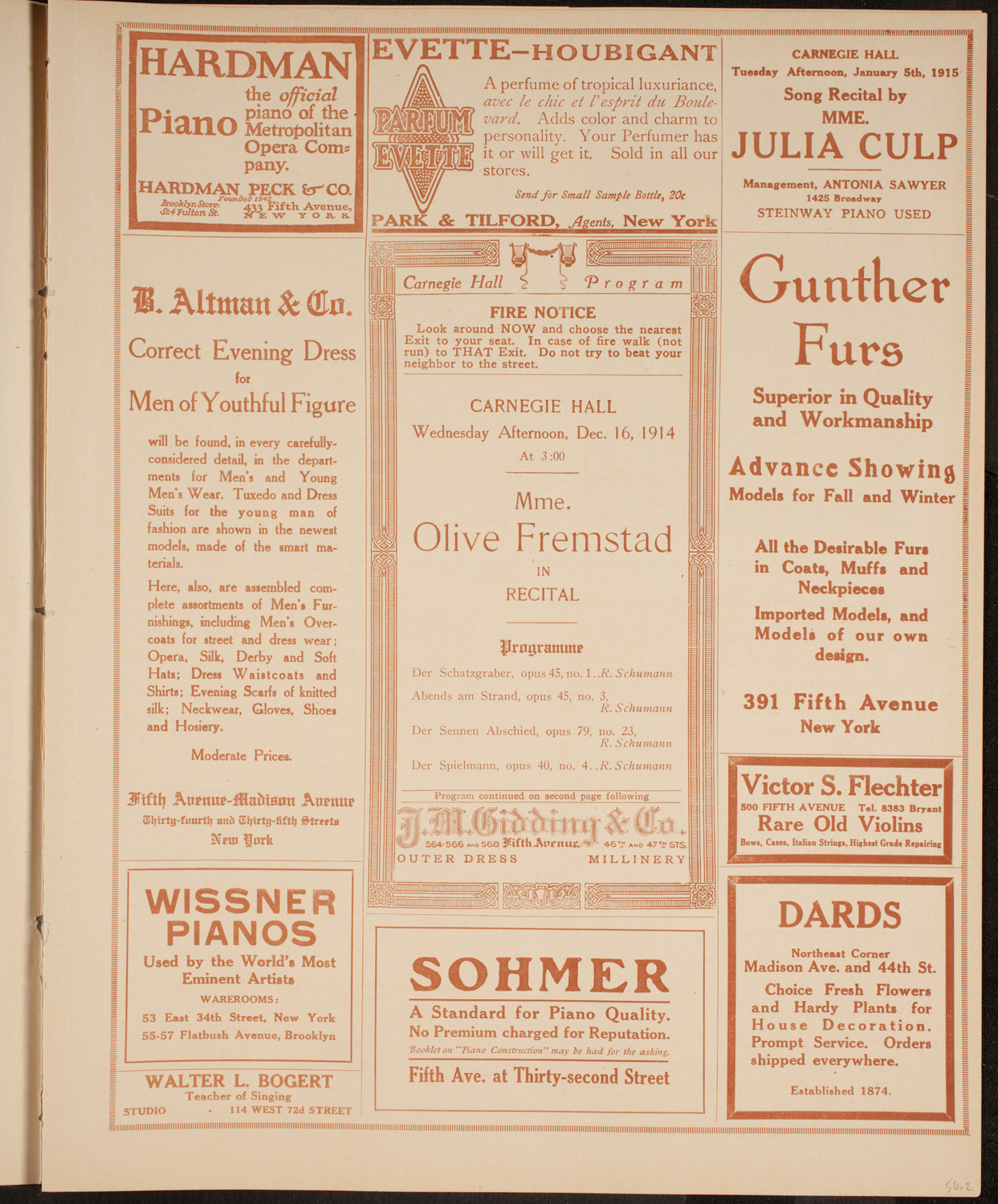 Olive Fremstad, Mezzo-Soprano, December 16, 1914, program page 5