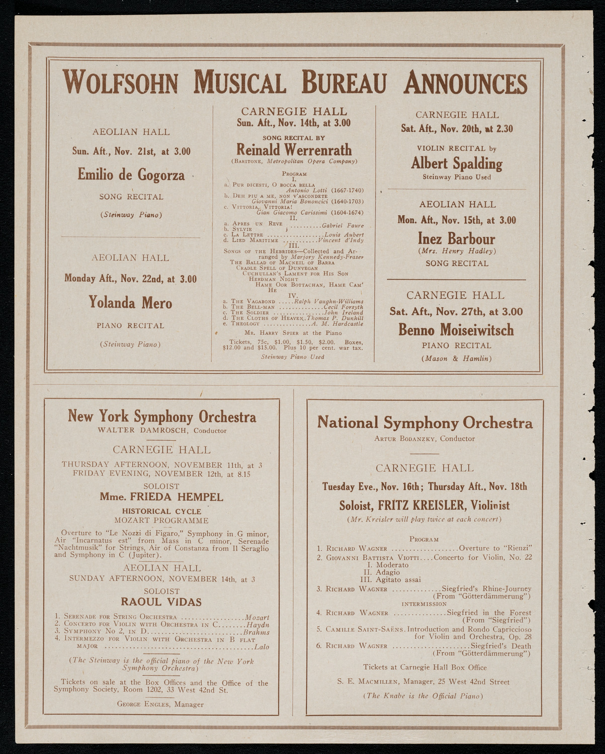 Philadelphia Orchestra, November 9, 1920, program page 8