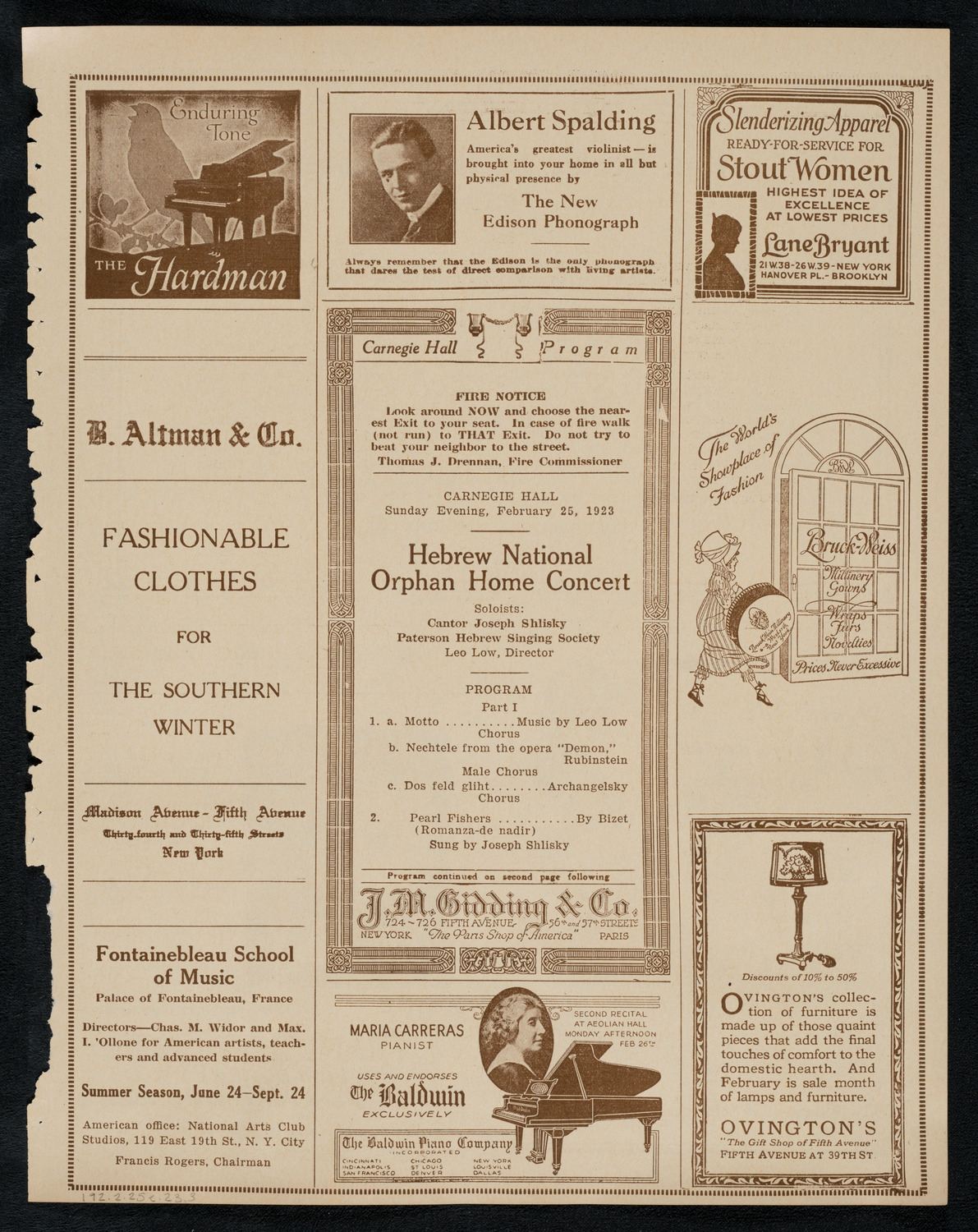 Hebrew National Orphan Home Concert, February 25, 1923, program page 5