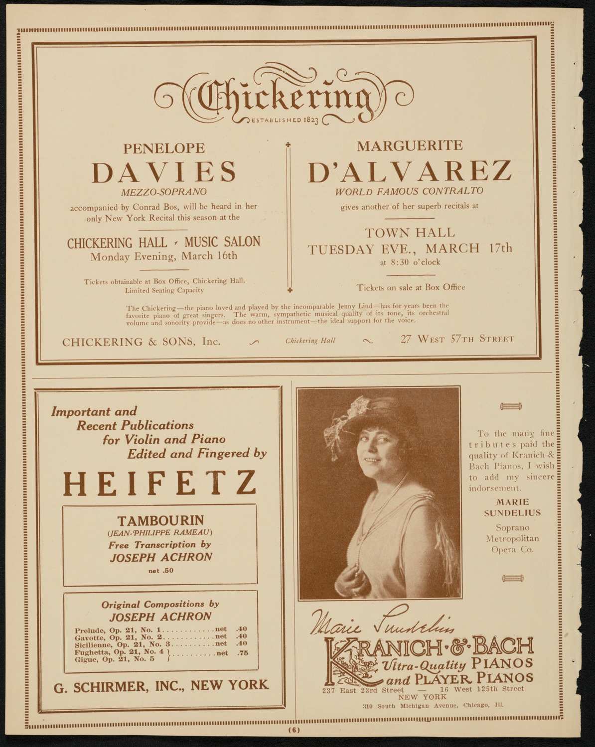 Jascha Heifetz, Violin, March 15, 1925, program page 6
