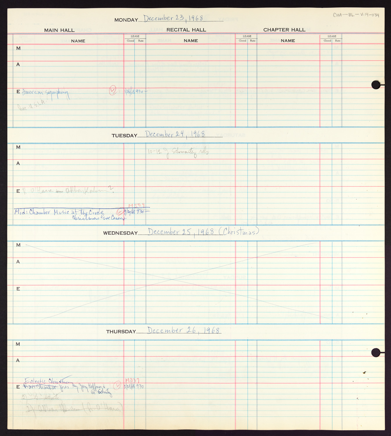 Carnegie Hall Booking Ledger, volume 14, page 34