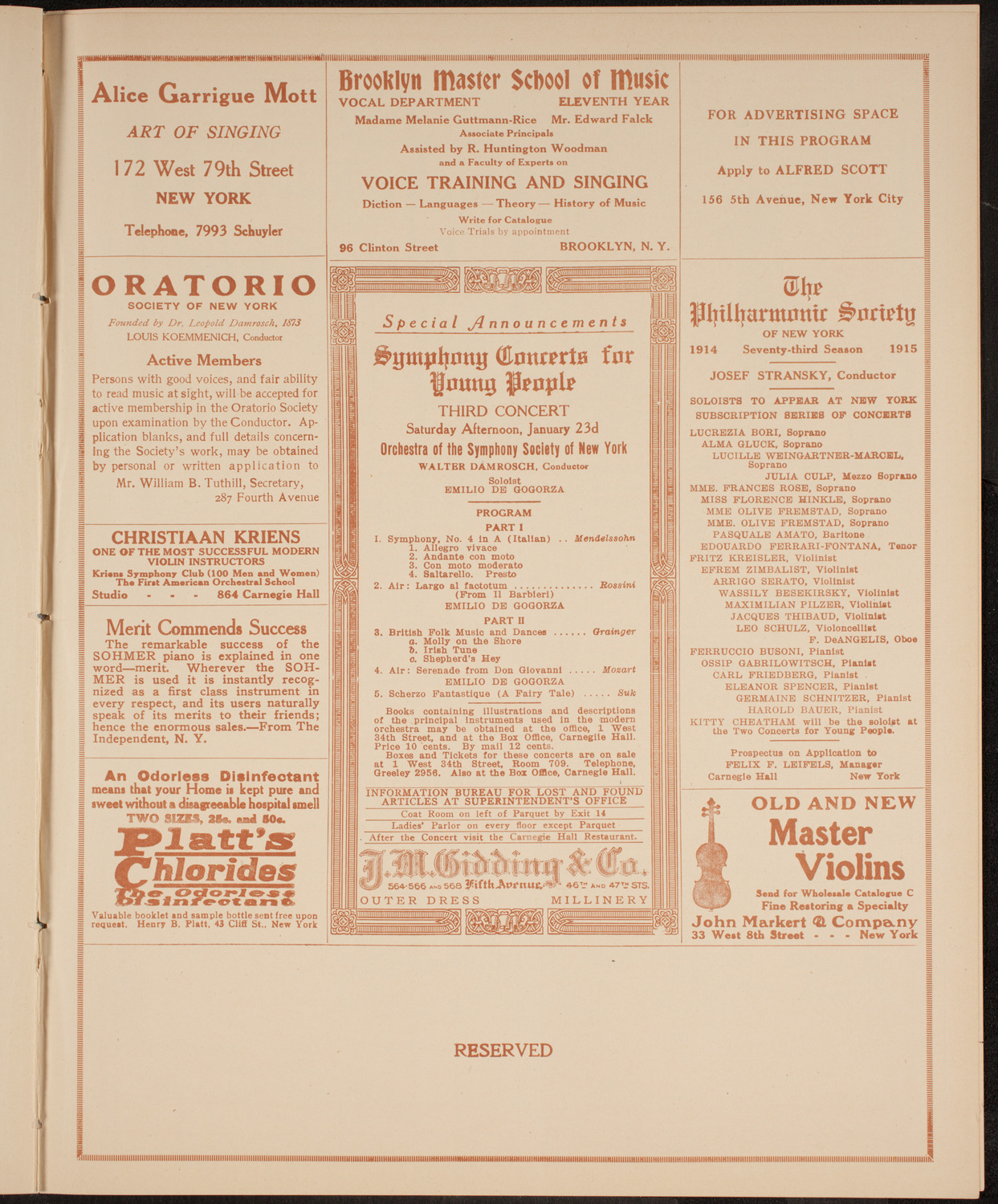Oratorio Society of New York, December 30, 1914, program page 9