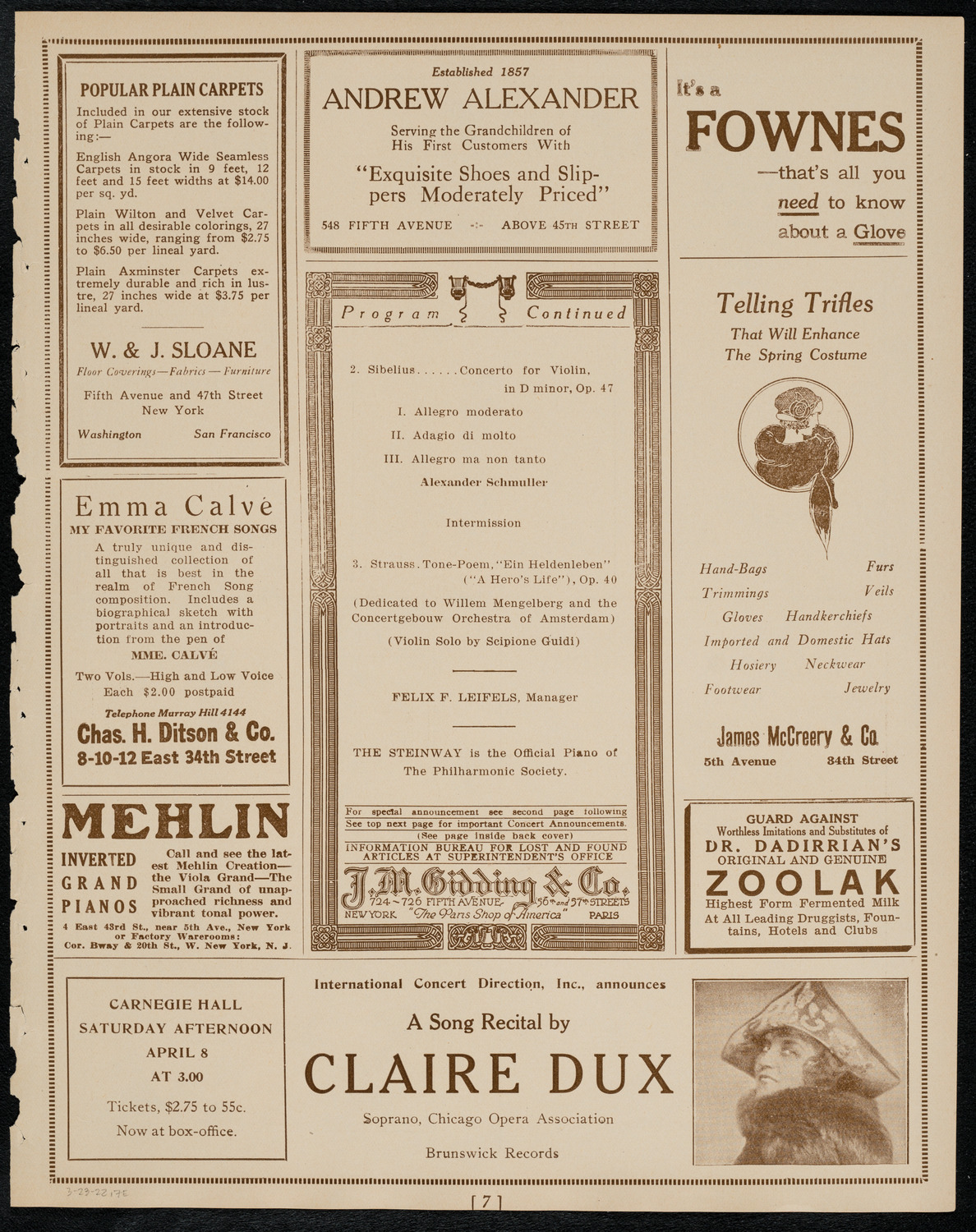 New York Philharmonic, March 23, 1922, program page 7