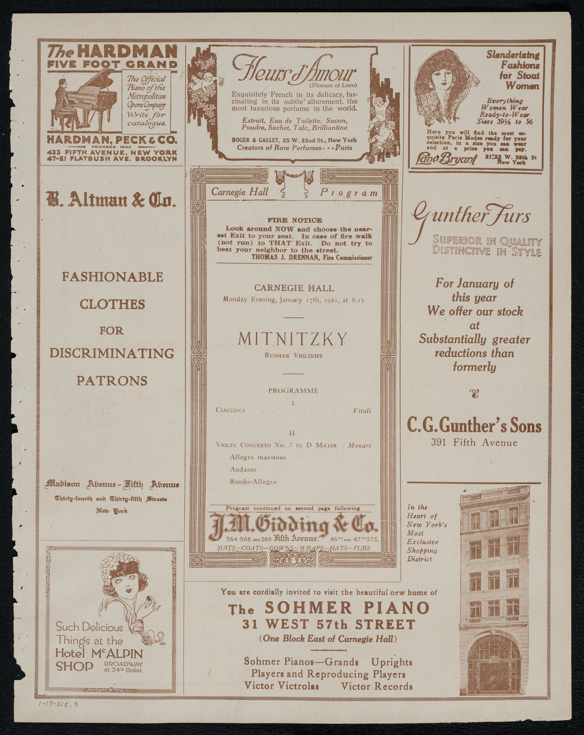 Issay Mitnitzky, Violin, January 17, 1921, program page 5