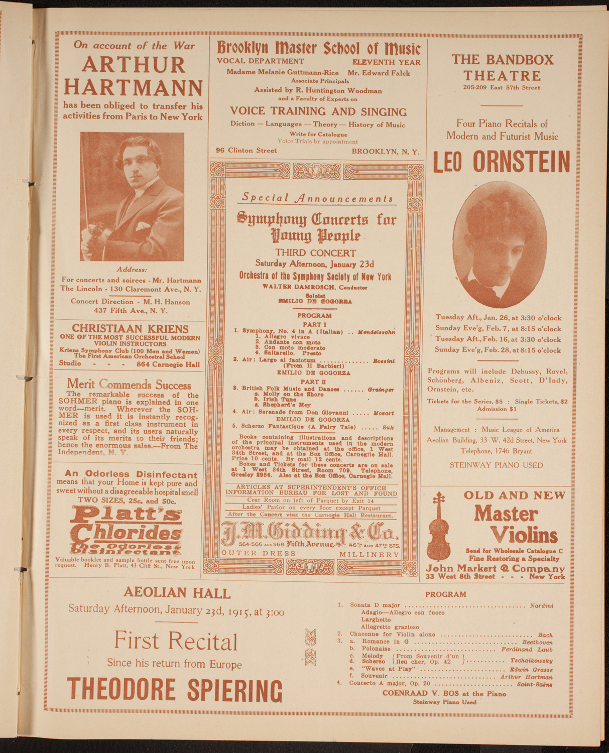 New York Philharmonic, January 22, 1915, program page 9