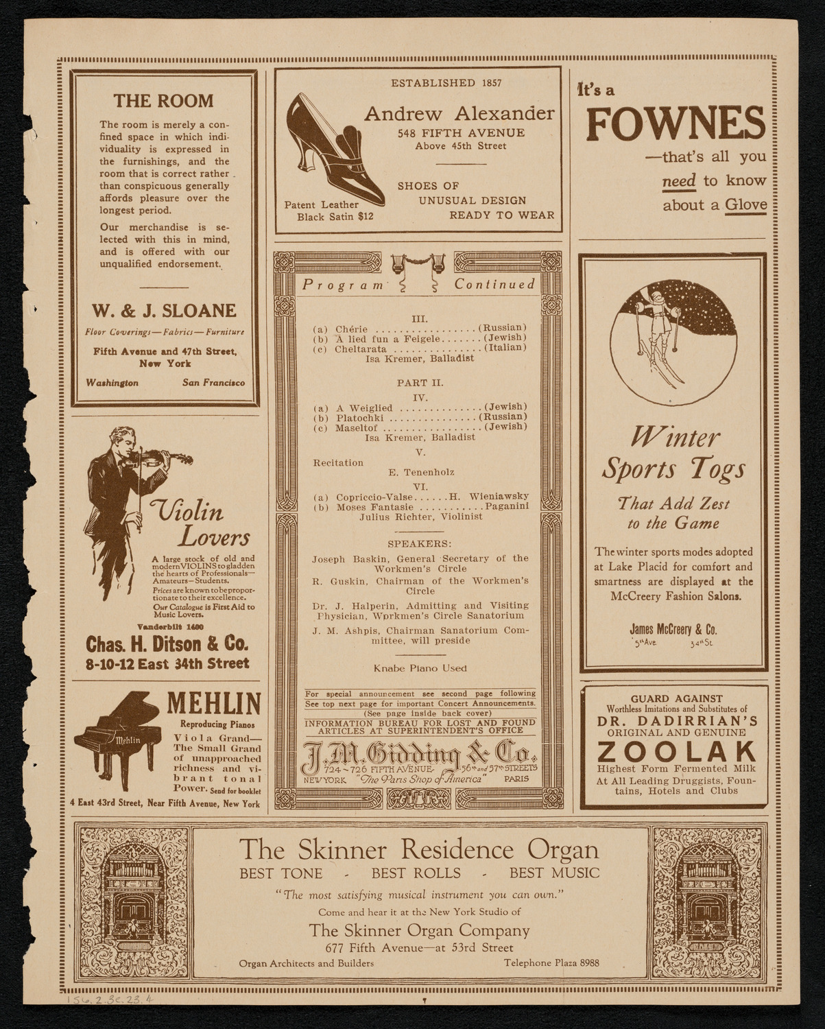 Workmen's Circle Sanatorium Concert, February 3, 1923, program page 7