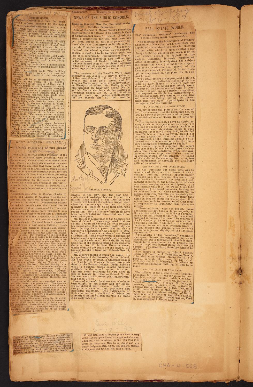Isaac Hopper Scrapbook, page 28: 1891-1894